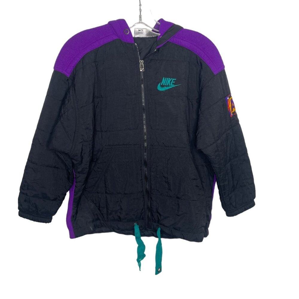 Nike Air Kids Boys Size M Winter Color Block Purple Full Zip Hooded Jacket